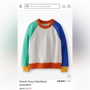Hanna Andersson French terry color block sweatshirt, sz 8 (130cm)